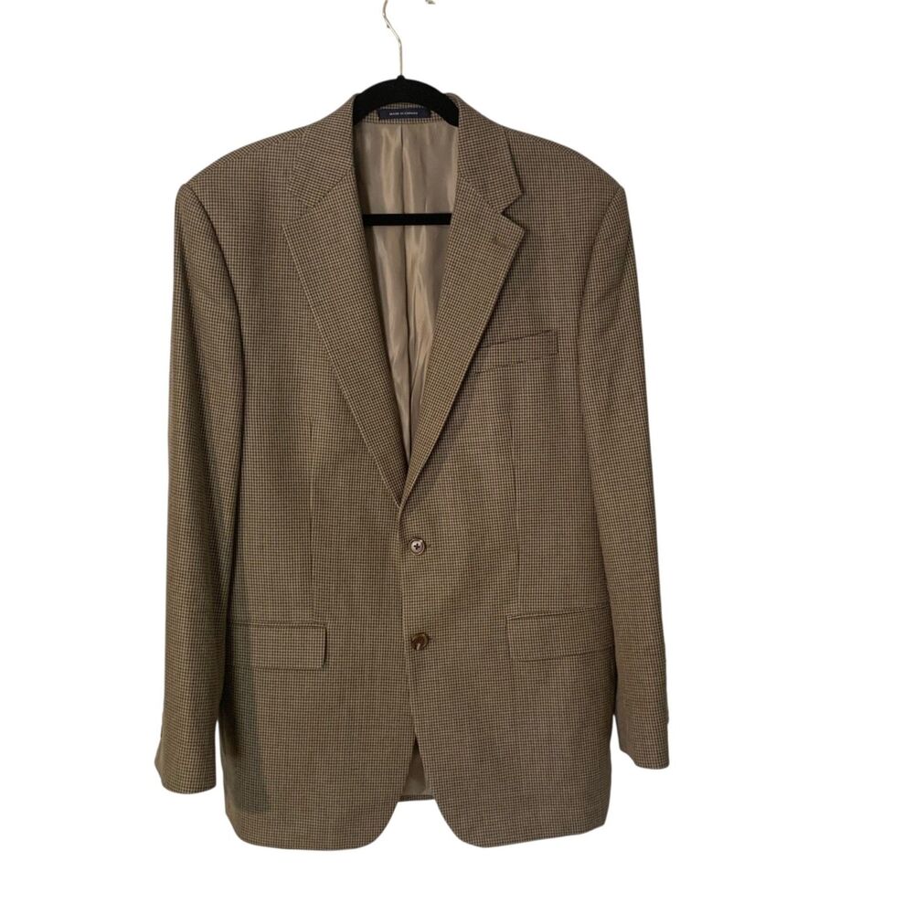 Ralph Lauren Mens Brown Houndstooth Wool Silk Blend Blazer Jacket 42L Preppy